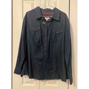 Cato Womens Blue Long Sleeve Button Up Shirt Collared Pockets Cotton Size 18 20